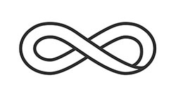 Black infinity symbol on a white background, representing endlessness or continuity.